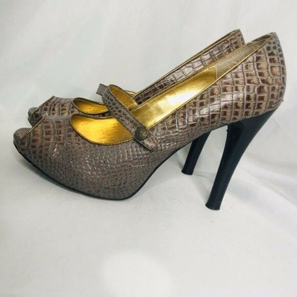 Hale Bob Platform Shoes Open Toe Platform Reptile Heels - Picture 3 of 7